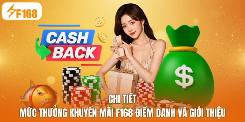 Chi tiết mức thưởng khuyến mãi F168 điểm danh và giới thiệu